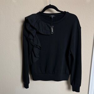 NWT Express Black Ruffled Sweatshirt sz XS